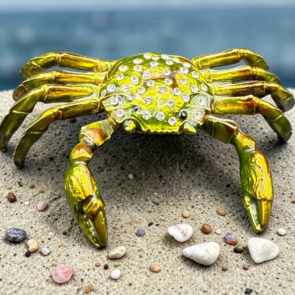 Enamel and Rhinestone Crab Trinket Box